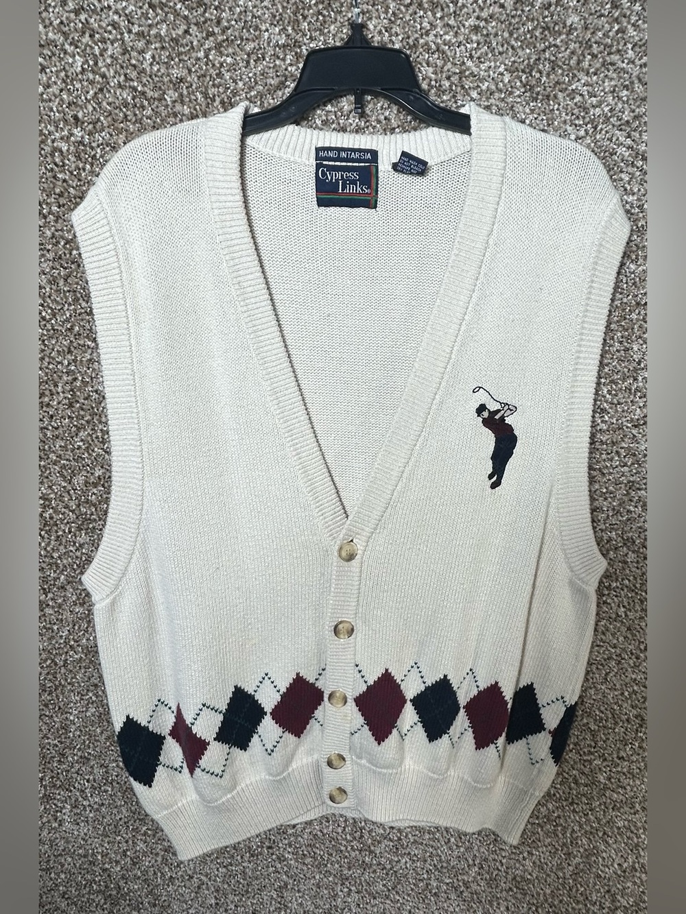 Cypress Links Men's Cream Argyle Golf Sweater Vest